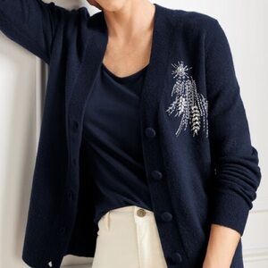 Talbots Navy Cardigan with Embellished Design